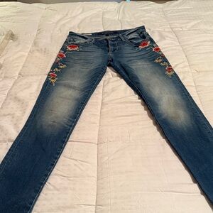 DRIFTWOOD Blue Jeans with Red Floral Embroidery